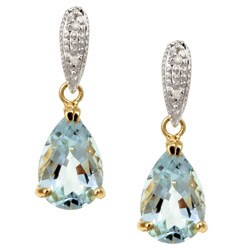 14k Yellow Gold Aquamarine and 1/10ct TDW Diamond Earrings