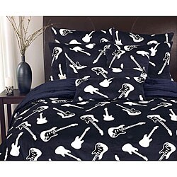 Reversible Plush 'Guitars' Comforter Set