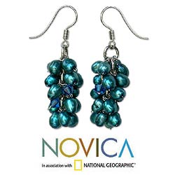 Pearl 'Sweet Blue Grapes' Cluster Earrings (Thailand)