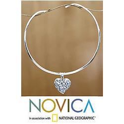Sterling Silver 'Floral Heart' Choker (Indonesia)