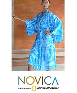 Women's 'Blue Radiance' Batik Robe (INDONESIA).