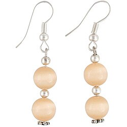 Silver Peach Cat's Eye and Silver Bead Earrings (Thailand)