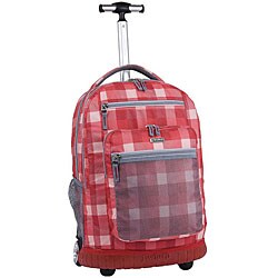 J World 19.5-inch Check Red Rolling Backpack with Laptop Sleeve