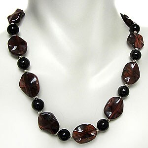 DaVonna Sterling Silver Black Onyx and Red Tiger's Eye Necklace