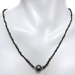 Silver 1/5ct TDW Black Diamond/ Tahitian Pearl Necklace (11-12 mm)