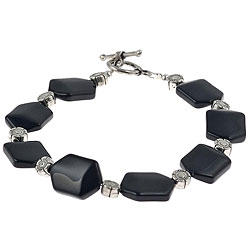 Silver Black Agate Bead Bracelet (Thailand)