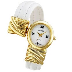 Pedre Women's Goldtone White Leather Bangle Watch