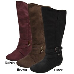 Bamboo by Journee Collection Women's Microdsuede Side Buckle Boots