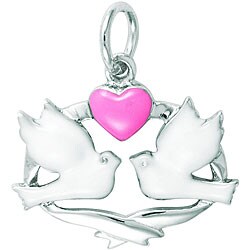 Sterling Silver Enamel Dove Band Heart Charm