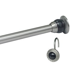 Greek Key Satin Nickel Curtain Rod and Black Hook Set by Elegant Home Fashions