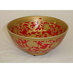 Gold-trimmed Red Round Porcelain Bowl