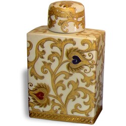 Gold Scrolls Tainted Ecru Porcelain Tea Jar