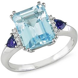 10k White Gold Blue Topaz and Sapphire Ring