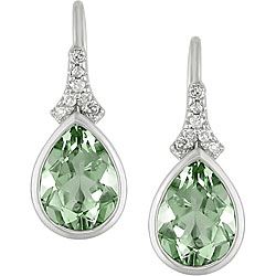 Sterling Silver Green Amethyst and Diamond Earrings