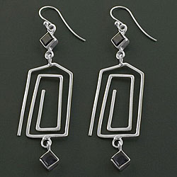 Silver Iolite Geometric Dangle Earrings (India)