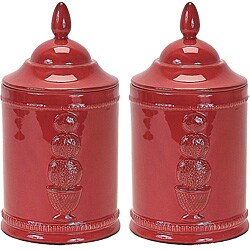 Boxwood Red Topiary Canisters (Set of 2)