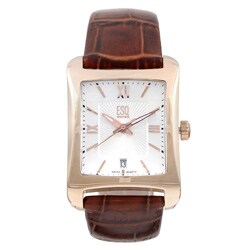 ESQ Men's Rose Goldtone Case Leather Strap Watch