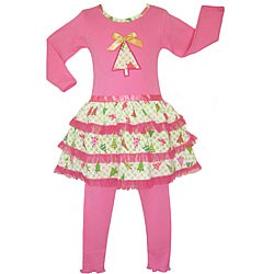 AnnLoren Girls' Christmas Tree Dress/ Legging Outfit
