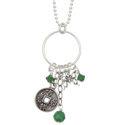 Charming Life Sterling Silver Green Crystal Chinese Coin Necklace