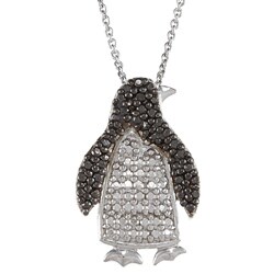 Sterling Silver Black Diamond Accent Penguin Necklace