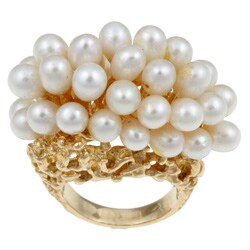 14k Gold Freshwater Pearl Estate Cluster Ring (5 mm) (Size 6)