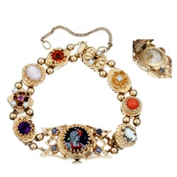 14k Yellow Gold Gemstone Link Estate Bracelet Watch