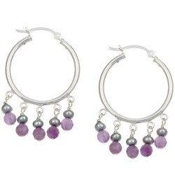 Charming Life Sterling Silver Amethyst/ Pearl Earrings (3-4 mm)