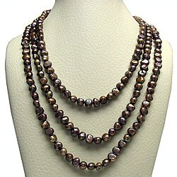 Chocolate Flat FW Pearl 100-inch Endless Necklace (7-8 mm)