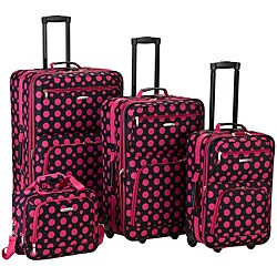 Rockland Pink Dot Black 4-piece Expandable Luggage Set