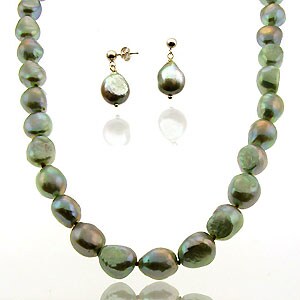 Sterling Freshwater Baroque Pearl Necklace/ Earrings Set (10-11 mm)