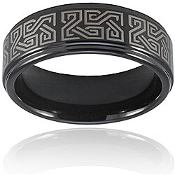 Black-plated Tungsten Carbide Polished Greek Laser Design Ring