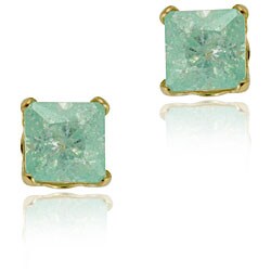 14k Gold Cubic Zirconia Princess Firefly Green Stud Earrings