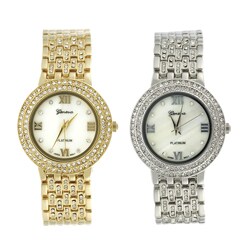 Geneva Women's Platinum Cubic Zirconia Accent Link Watch