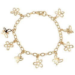14k Gold over Silver Butterfly Charm Bracelet