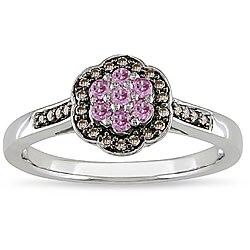10k Gold Pink Sapphire and 1/10ct TDW Brown Diamond Ring