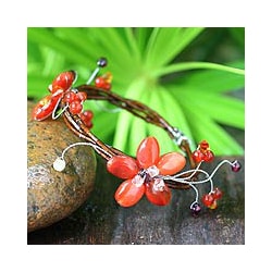 Steel 'Butterfly Bloom' Carnelian/ Garnet Bracelet (Thailand)