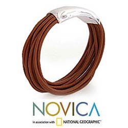 Silver and Leather 'Chestnut Free Spirit' Bracelet (Peru)