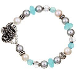 Charming Life Silver Chalcedony Quartz Seahorse Bracelet (8-9 mm)