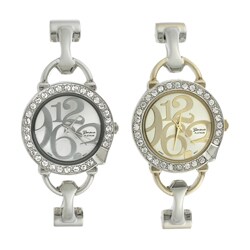 Geneva Women's Platinum Cubic Zirconia Lined Round Cuff Watch