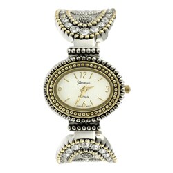 Geneva Platinum Women's Two-tone Cubic Zirconia Cuff Watch