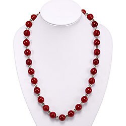 Silver Carnelian Agate Floral Bead Necklace (Thailand)