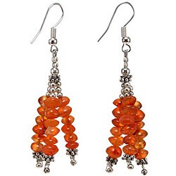 Handmade Orange Agate Silver Dangle Earrings (Thailand)