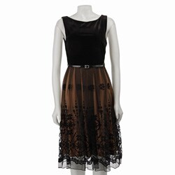 Connected Apparel Women's Black/ Gold Velvet Bodice Dress.