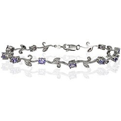 Sterling Silver Tanzanite and Diamond Leaf Bracelet