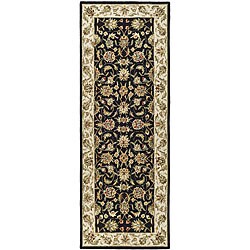 Hand-hooked Tabriz Black Wool Runner (3' x 12')