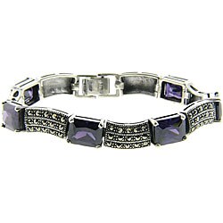 Sterling Silver Marcasite Purple Stone Bracelet