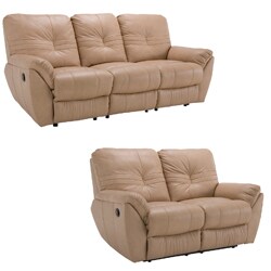 Dakota Beige Reclining Leather Sofa and Leather Loveseat