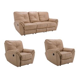 Dakota Beige Reclining Leather Sofa and Two Reclining Chairs