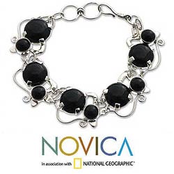 Sterling Silver Onyx 'Mysterious Cat' Charm Bracelet (Indonesia)