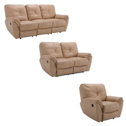 Dakota Beige Reclining Leather Sofa Loveseat and Reclining Chair